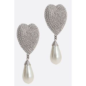 Heart Crystal Earrings With Pearl Pendant-ALESSANDRA RICH-JOHN JULIA