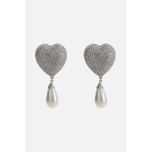 Heart Crystal Earrings With Pearl Pendant-ALESSANDRA RICH-JOHN JULIA