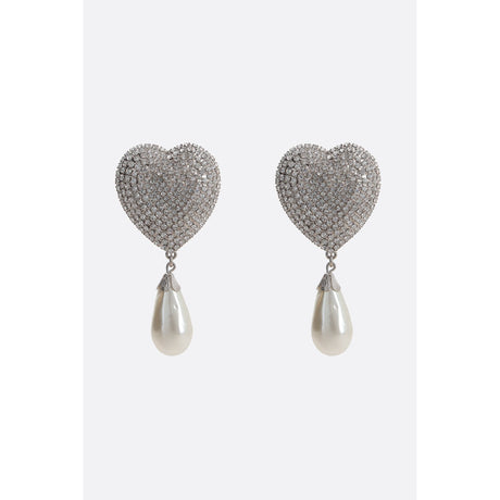 Heart Crystal Earrings With Pearl Pendant-ALESSANDRA RICH-JOHN JULIA