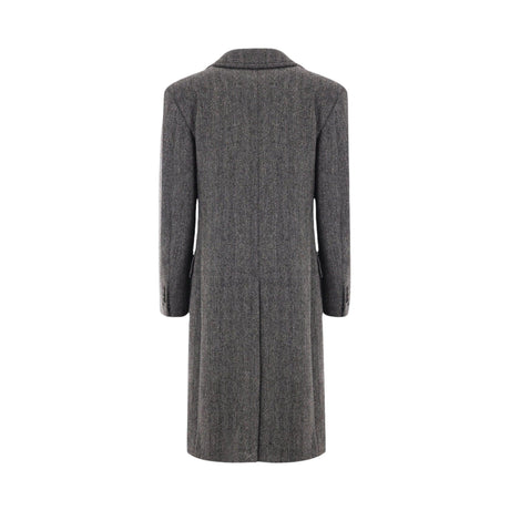 Herringbone Wool Double-breasted Coat-BOTTEGA VENETA-JOHN JULIA