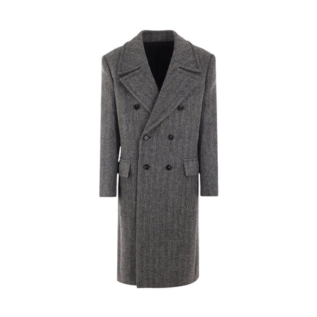 Herringbone Wool Double-breasted Coat-BOTTEGA VENETA-JOHN JULIA