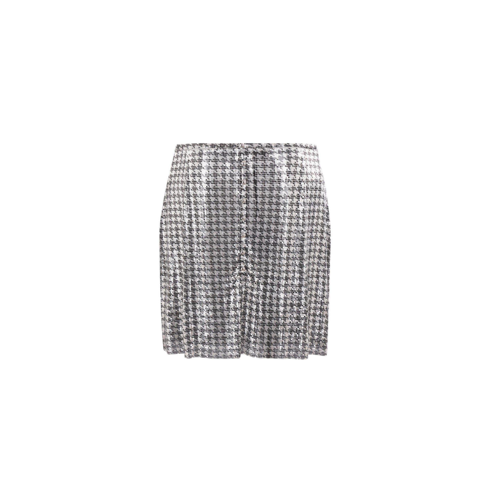 Houndstooth Print Metal Mesh Miniskirt-RABANNE-JOHN JULIA