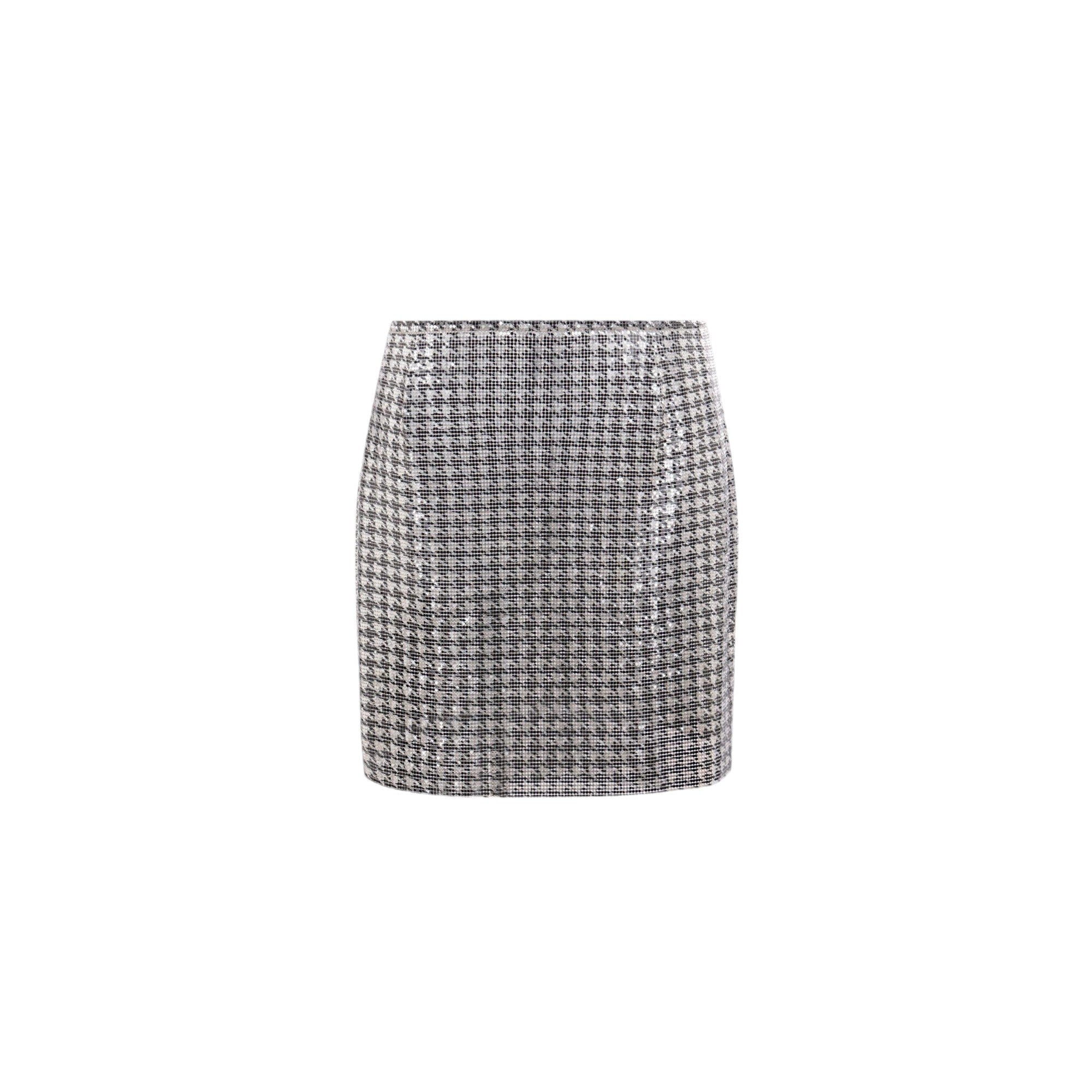 Houndstooth Print Metal Mesh Miniskirt-RABANNE-JOHN JULIA