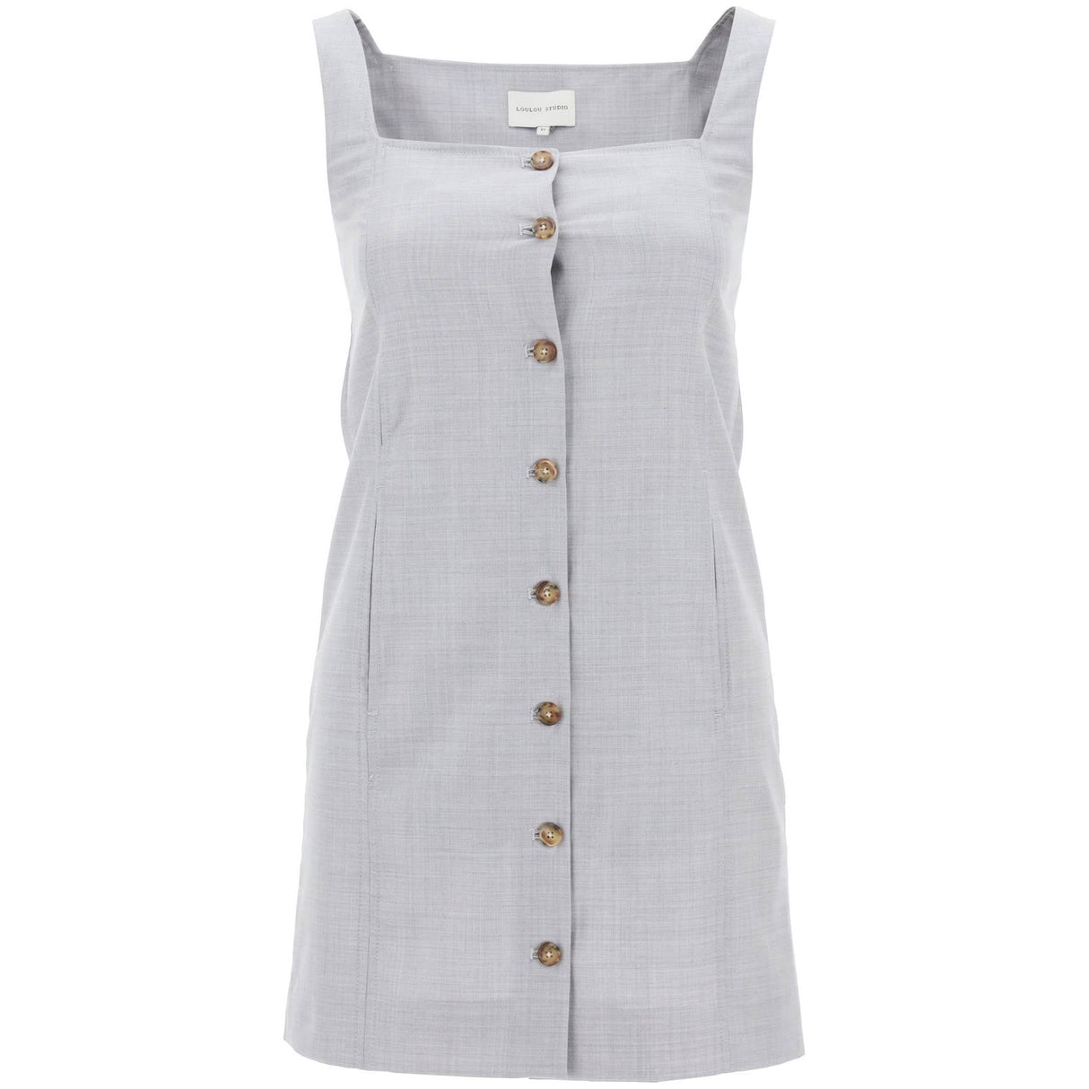 Buttoned Melange Wool Pinafore Dress