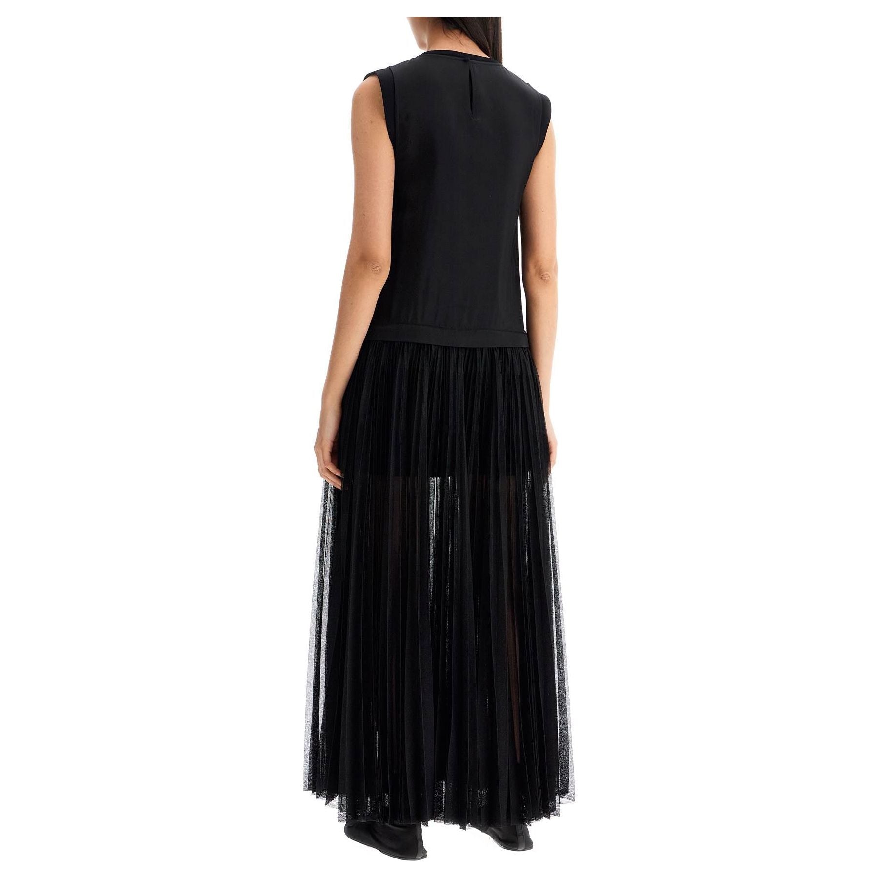 Pleated Sheer-Skirt Sleeveless Maxi Dress