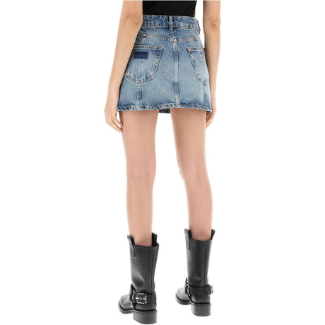 Tint Wash Sparkle Logo Organic Cotton Denim Mini Skirt.