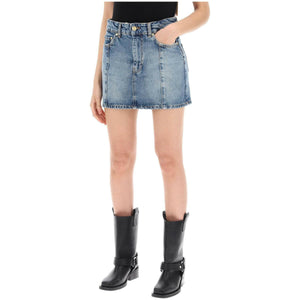 Tint Wash Sparkle Logo Organic Cotton Denim Mini Skirt.