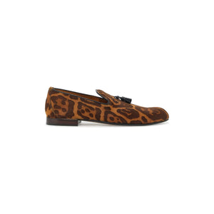 Leopard-Print Pony Hair Tasselled Loafers