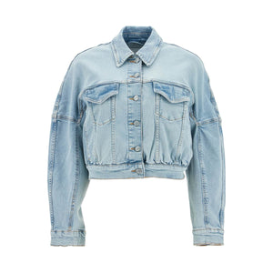 GANNI-Stretch Denim Bomber Jacket In 8 -JOHN JULIA.