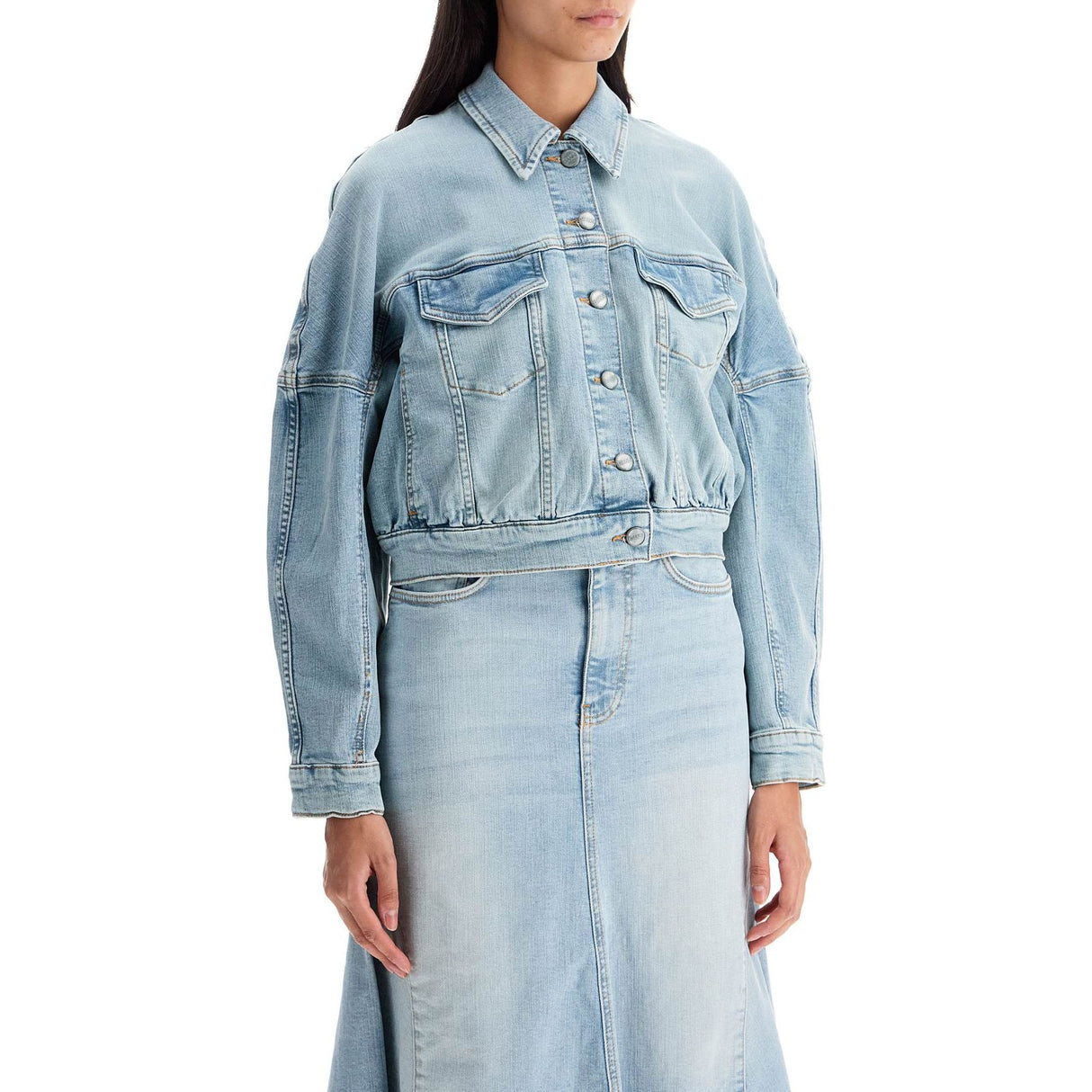 GANNI-Stretch Denim Bomber Jacket In 8 -JOHN JULIA.