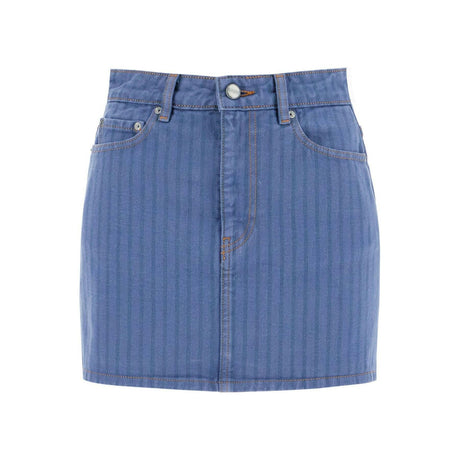 Organic Overdyed Denim Striped Mini Skirt.