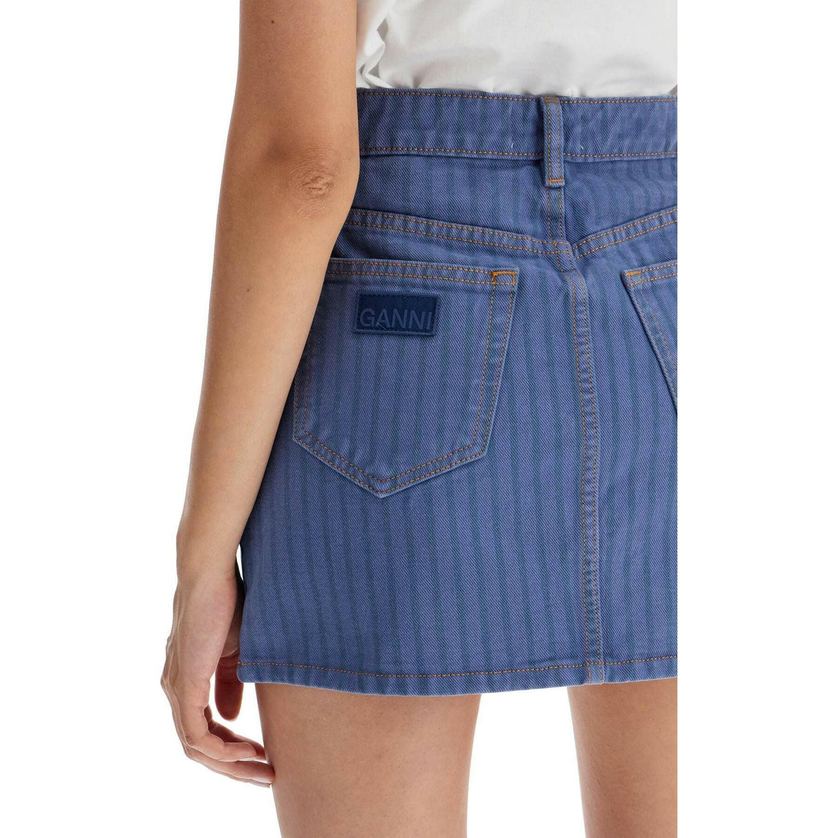 Organic Overdyed Denim Striped Mini Skirt.