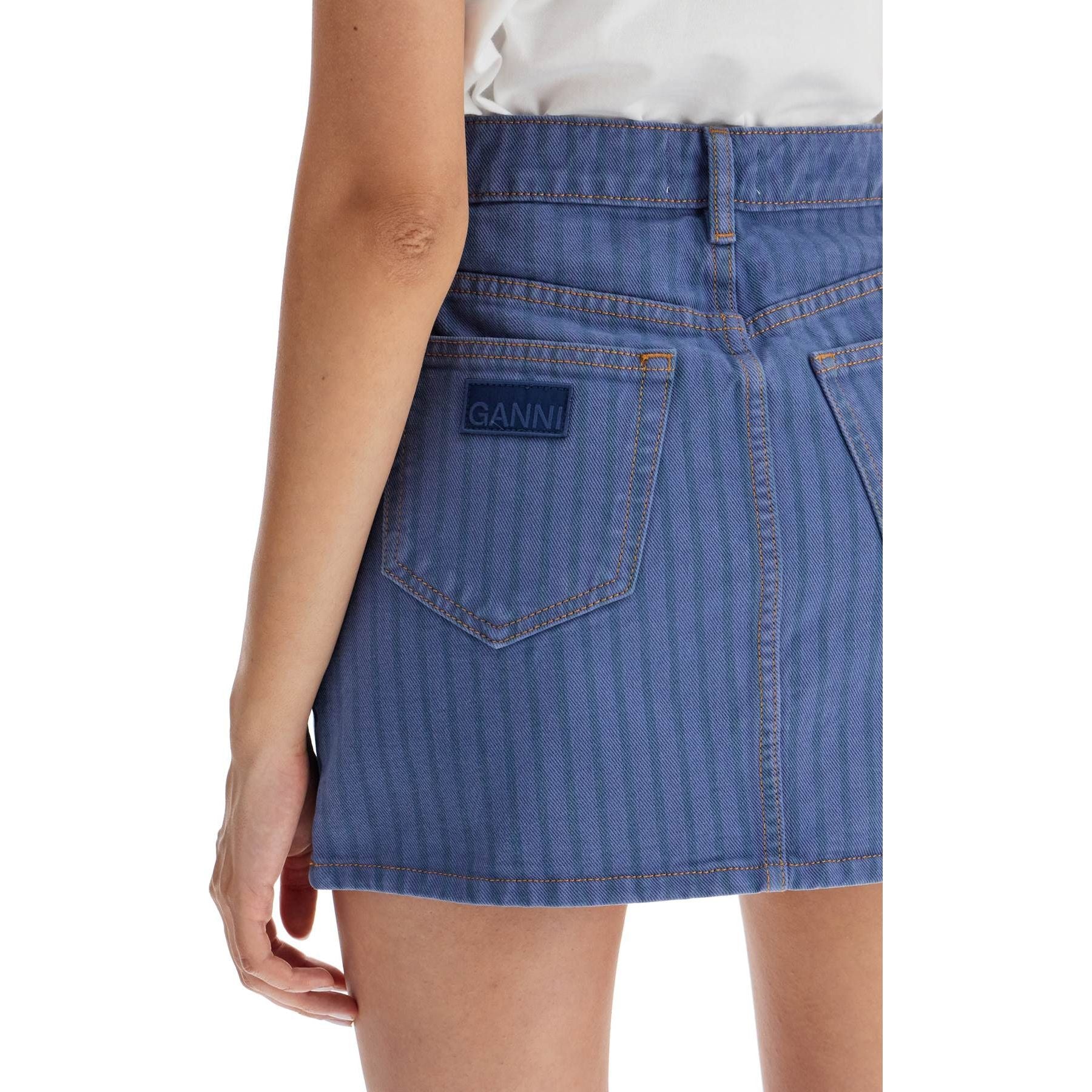 Organic Overdyed Denim Striped Mini Skirt
