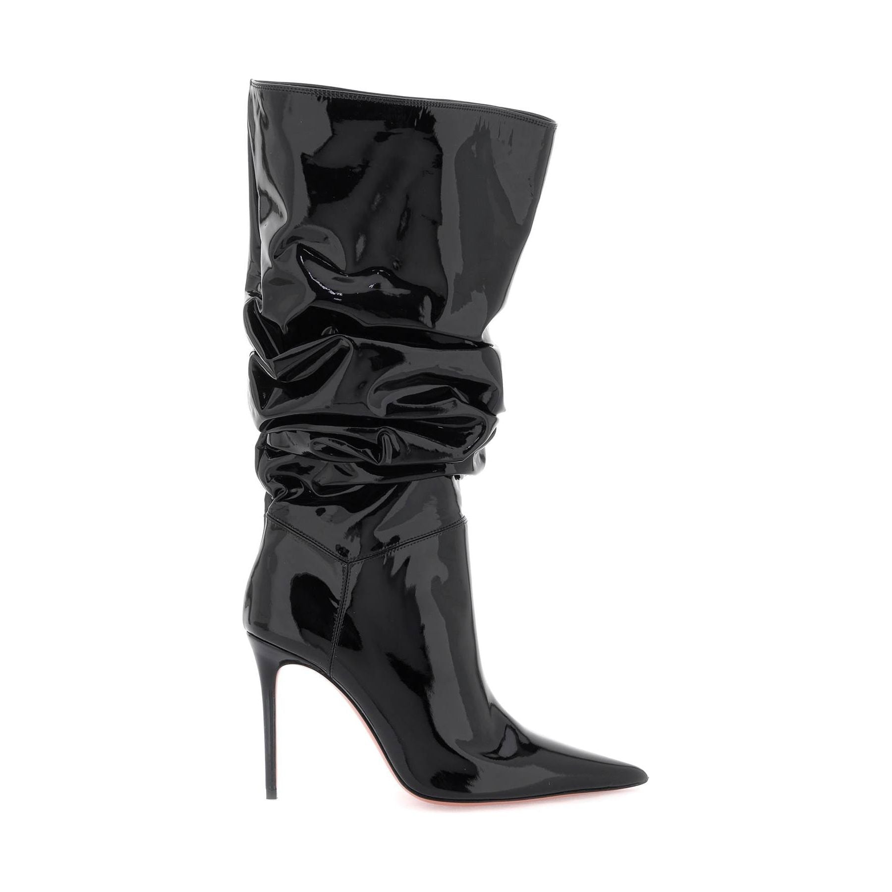 Patent Leather Jahleel Cuissardes Boots with Gathered Details