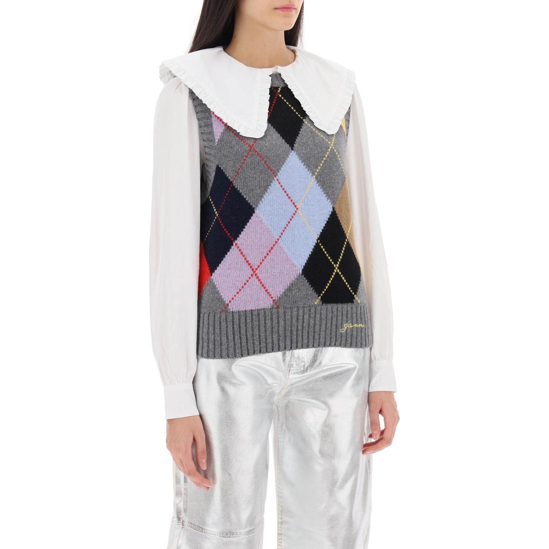 Harlequin Recycled Wool-Blend Argyle Knit Vest
