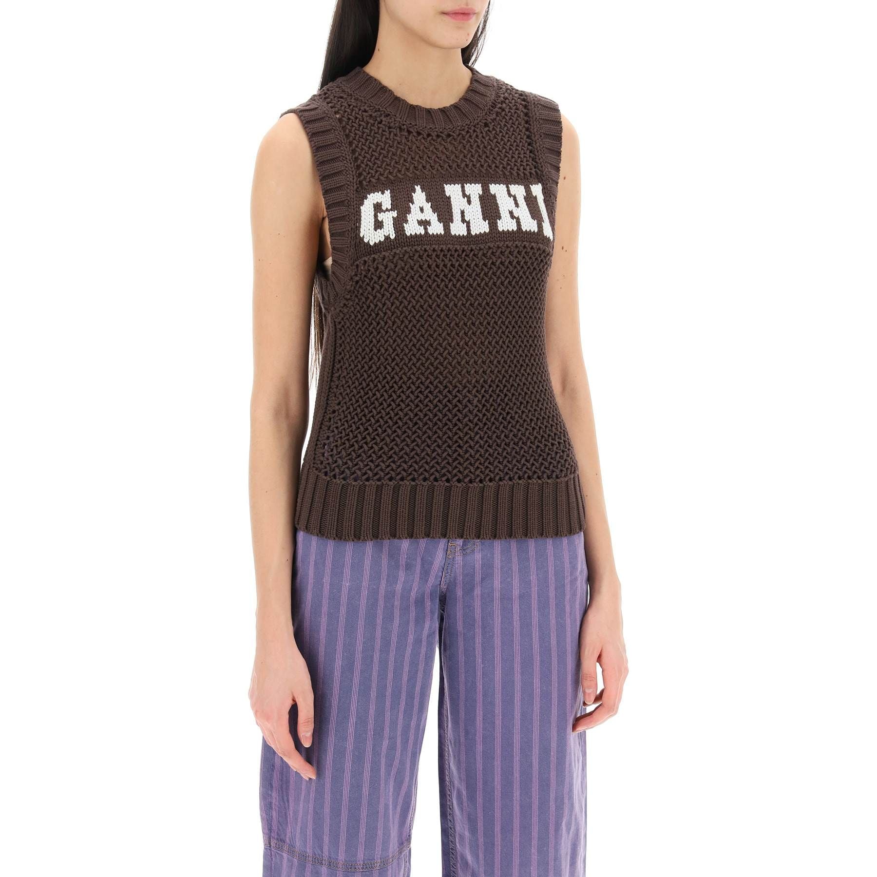 Open-stitch Knitted Vest With Logo