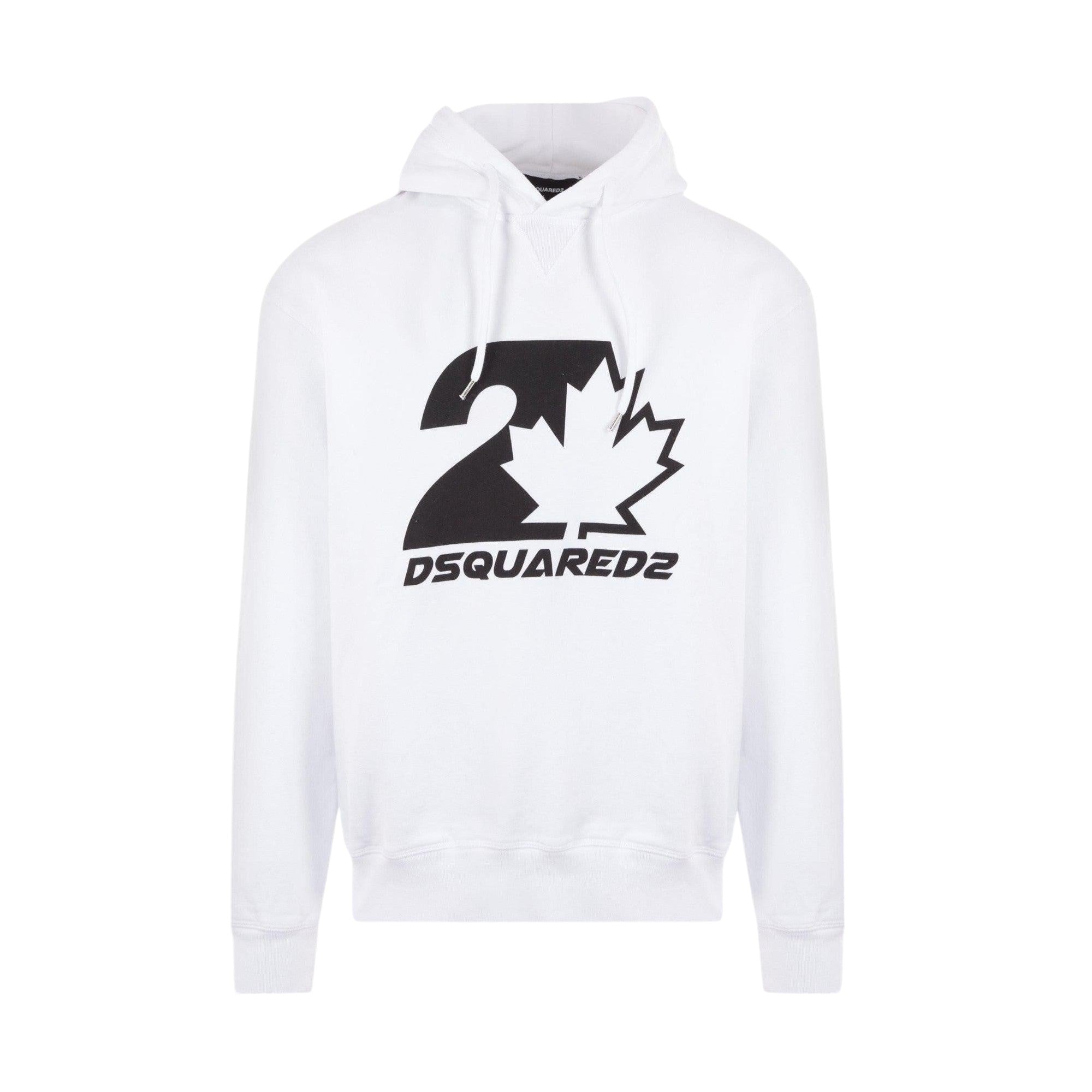 Leaf Logo Printed Fleece Hoodie-DSQUARED2-JOHN JULIA