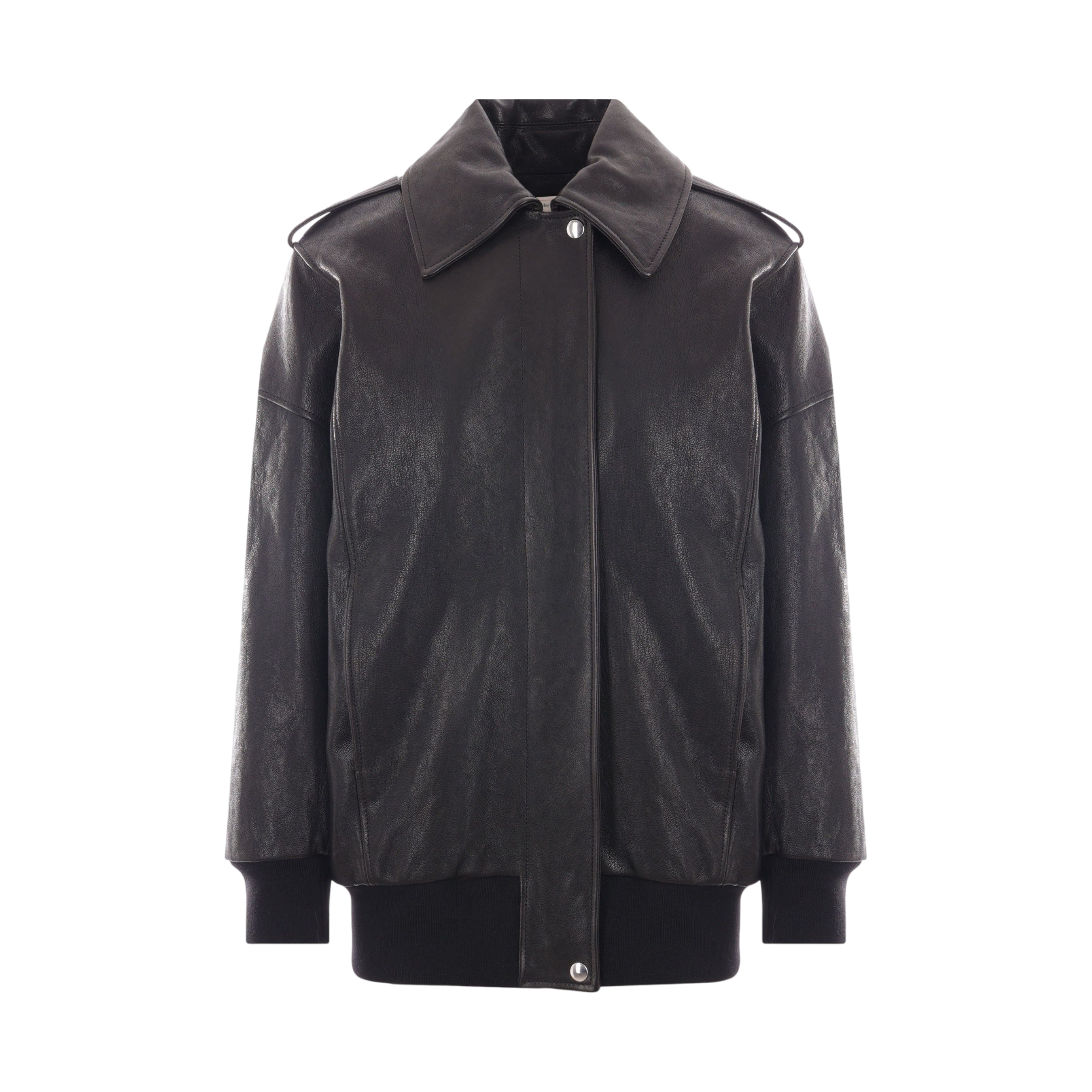 Leather Oversize Aviator Jacket-ALEXANDER MCQUEEN-JOHN JULIA