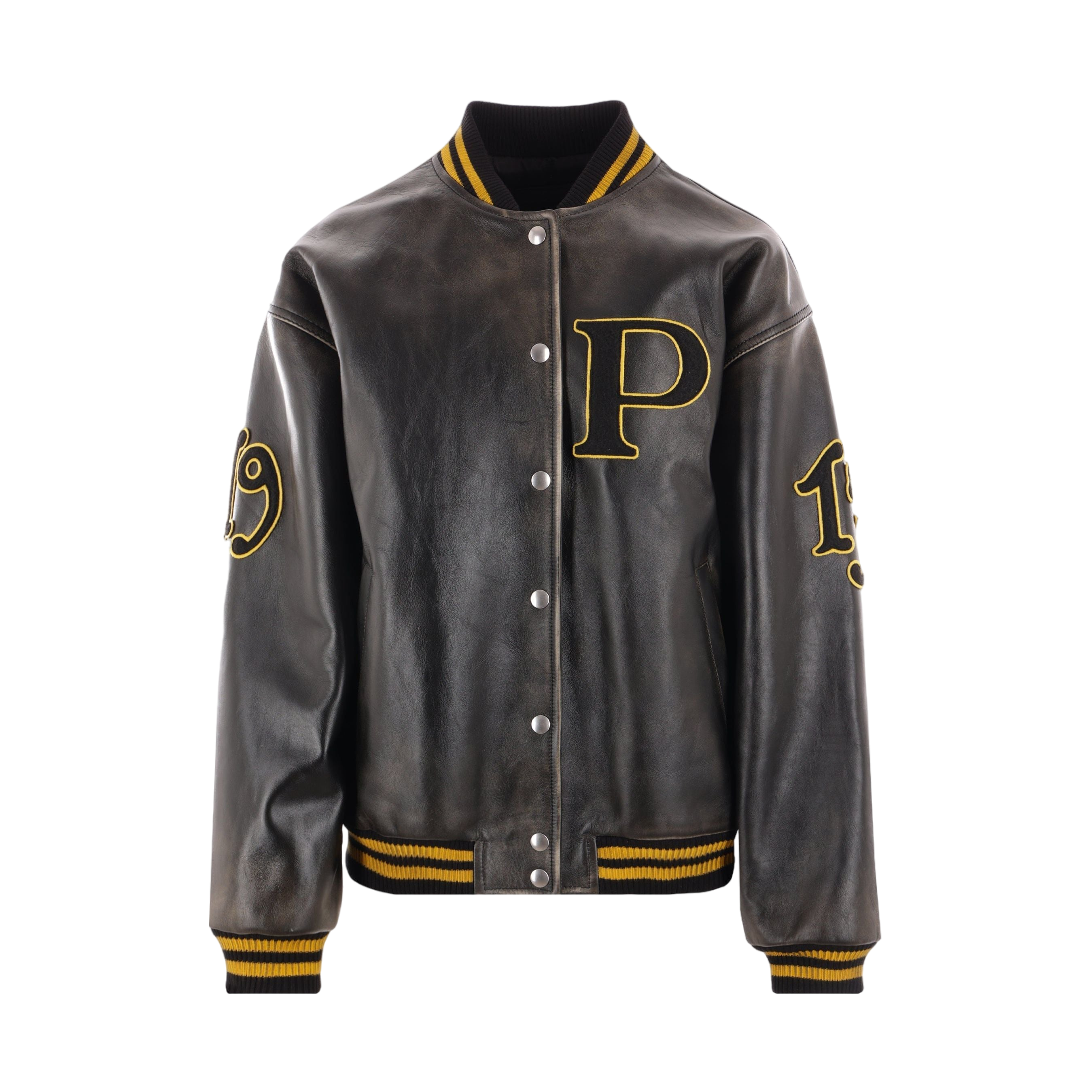 Leather Oversize Bomber Jacket-PRADA-JOHN JULIA