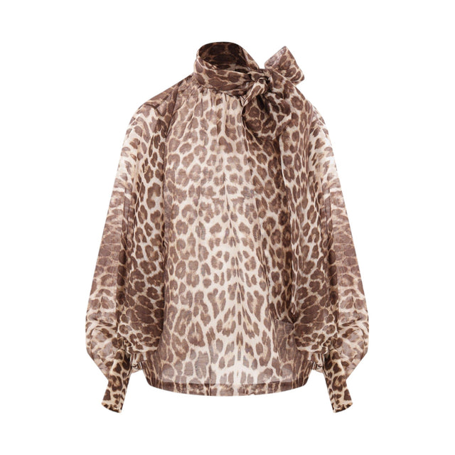 Leopard Linen and Silk Blouse-ZIMMERMANN-JOHN JULIA