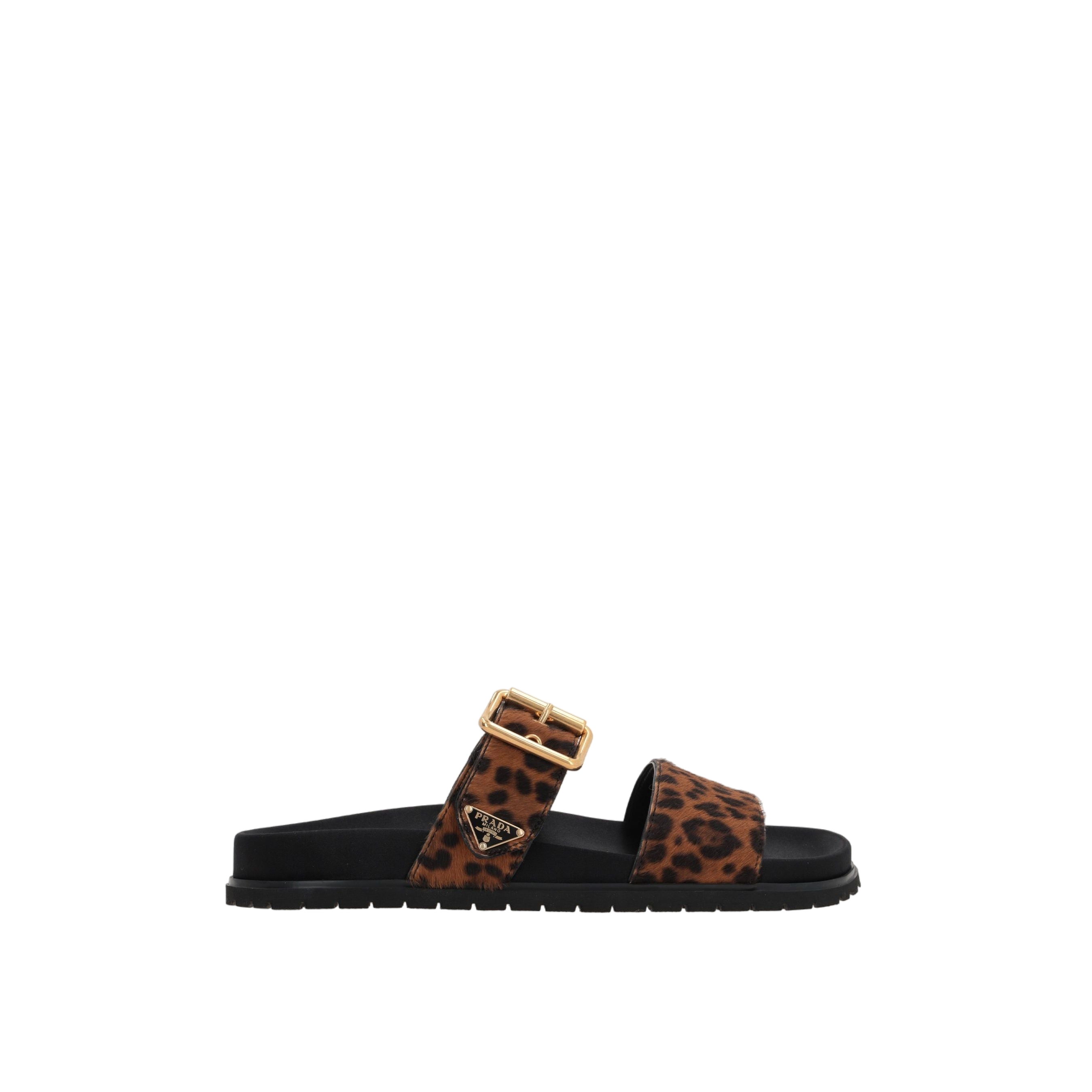 Leopard Printed Calf Hair Slide Sandals-PRADA-JOHN JULIA