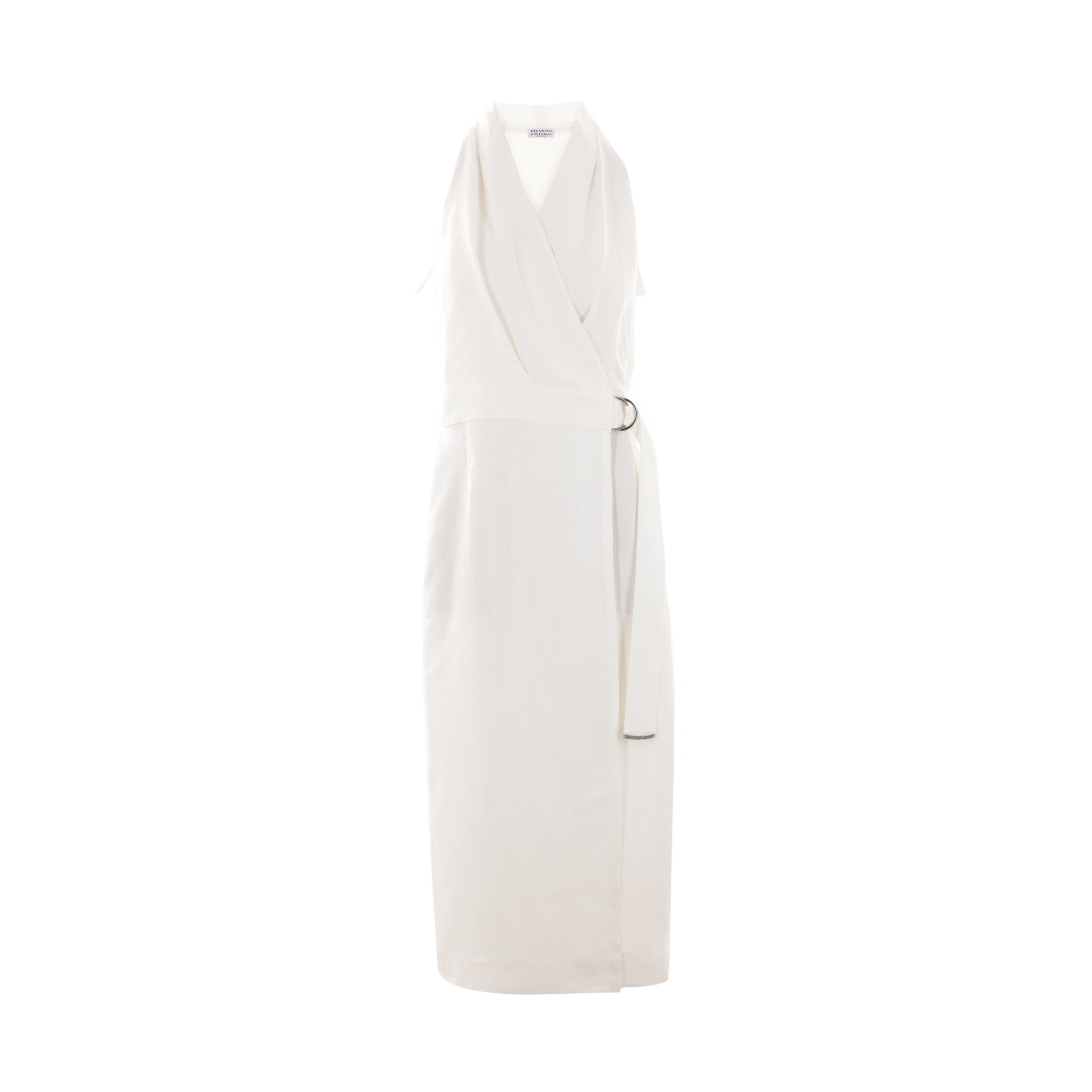 Linen Blend Wrap Dress-BRUNELLO CUCINELLI-JOHN JULIA