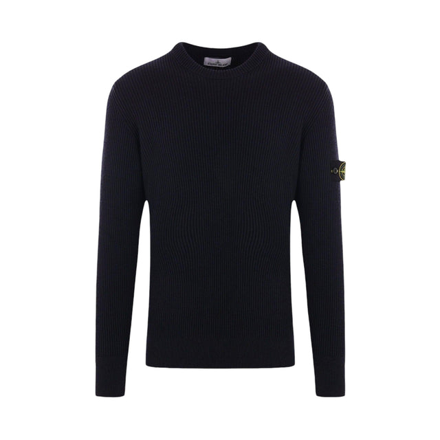 Logo Badge Ribbed Wool Sweater-STONE ISLAND-JOHN JULIA