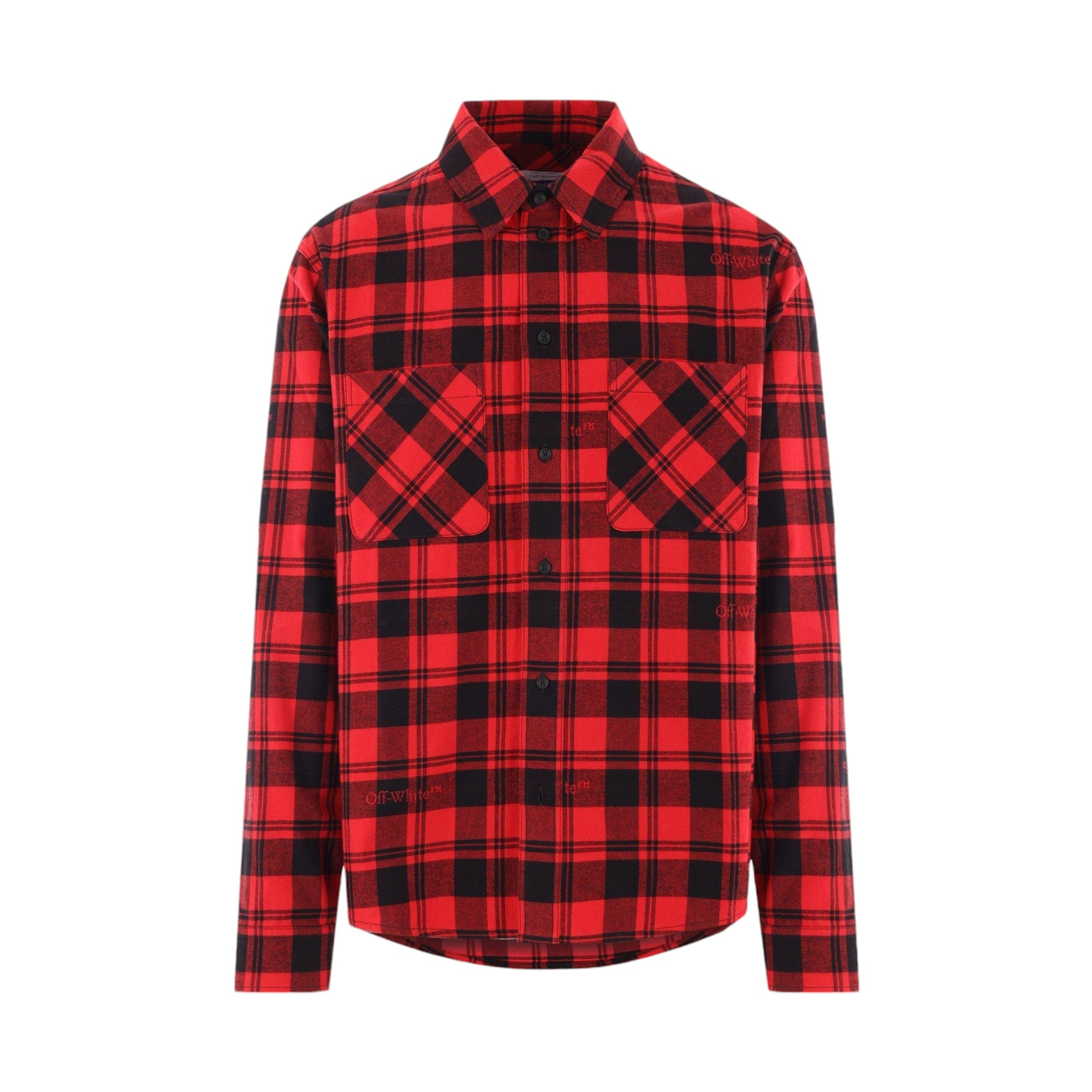 Logo Detailed Checked Flannel Shirt-OFF-WHITE-JOHN JULIA