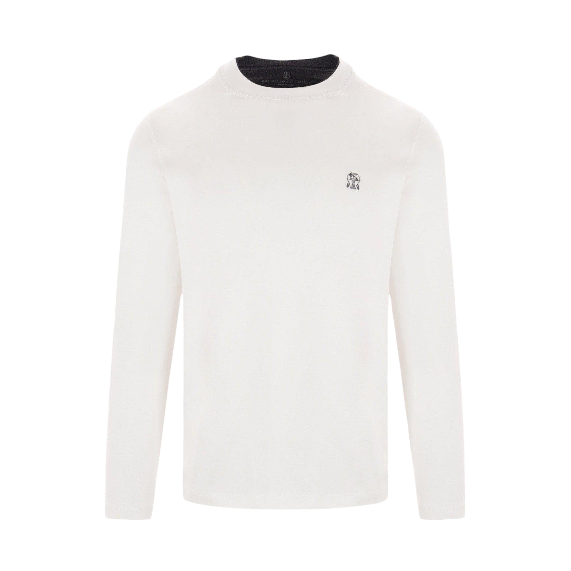 Logo Embroidered Cotton Long-sleeved T-shirt-BRUNELLO CUCINELLI-JOHN JULIA