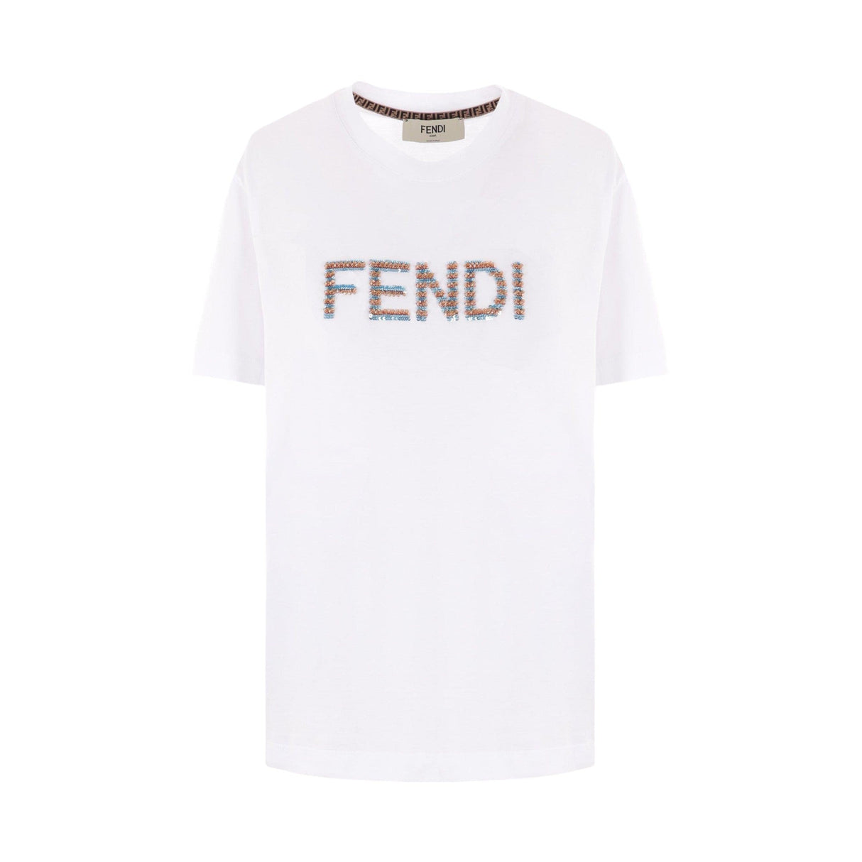 Logo Embroidered Cotton T-shirt-FENDI-JOHN JULIA