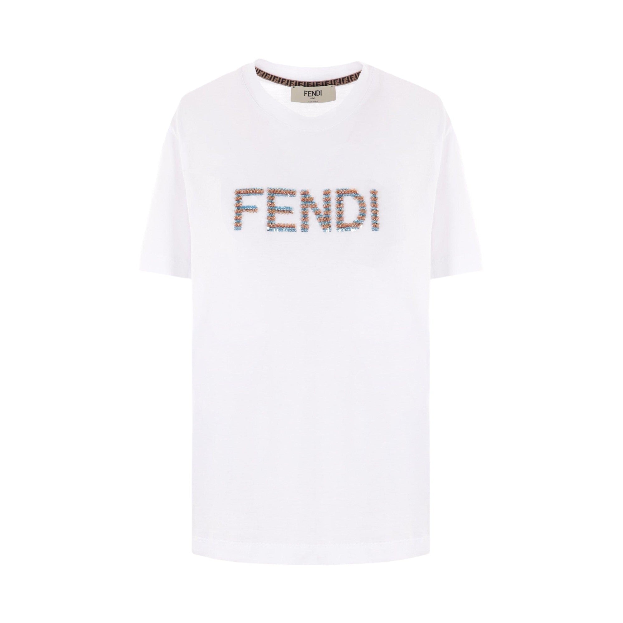 Logo Embroidered Cotton T-shirt-FENDI-JOHN JULIA