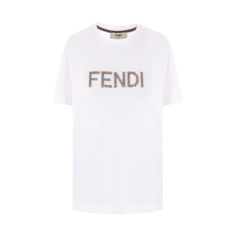 Logo Embroidered Cotton T-shirt-FENDI-JOHN JULIA