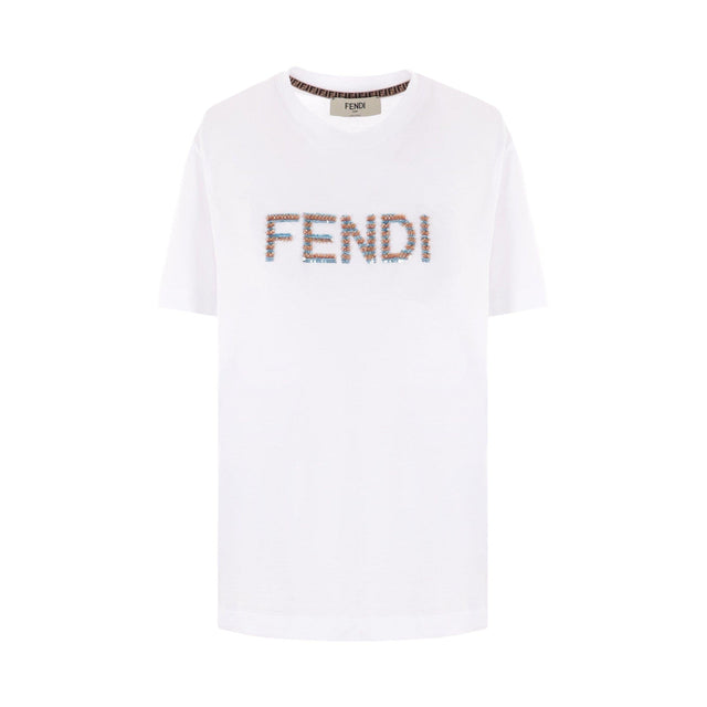 Logo Embroidered Cotton T-shirt-FENDI-JOHN JULIA