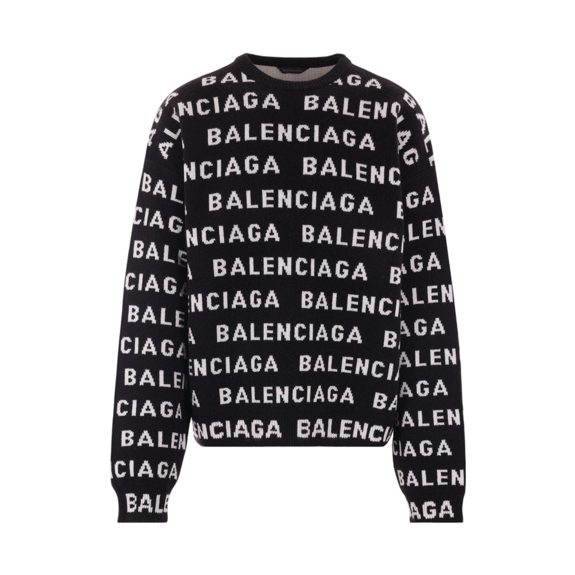 Logo Intarsia Wool Blend Oversized Sweater-BALENCIAGA-JOHN JULIA