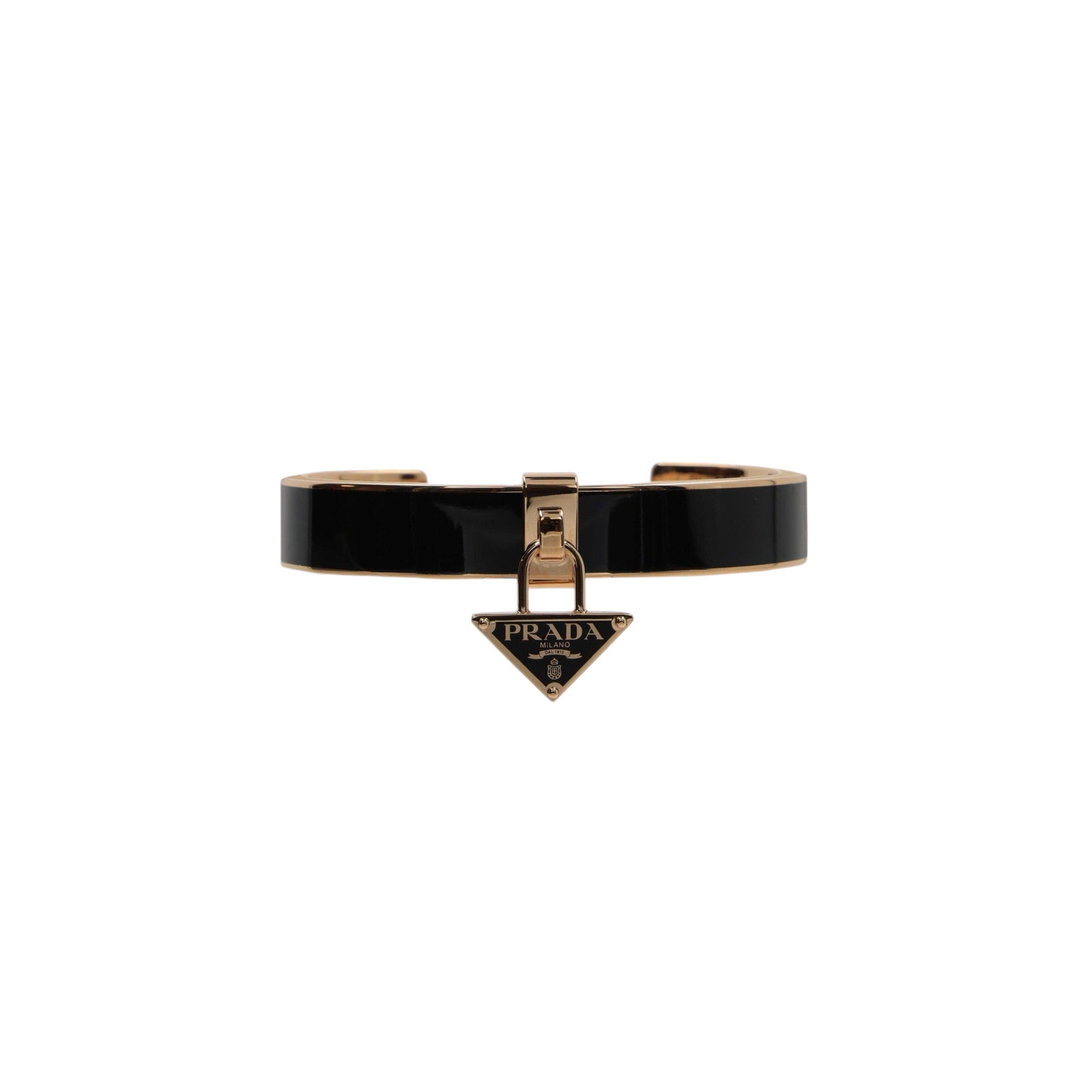 Logo-detailed Enameled Brass Cuff Bracelet-PRADA-JOHN JULIA