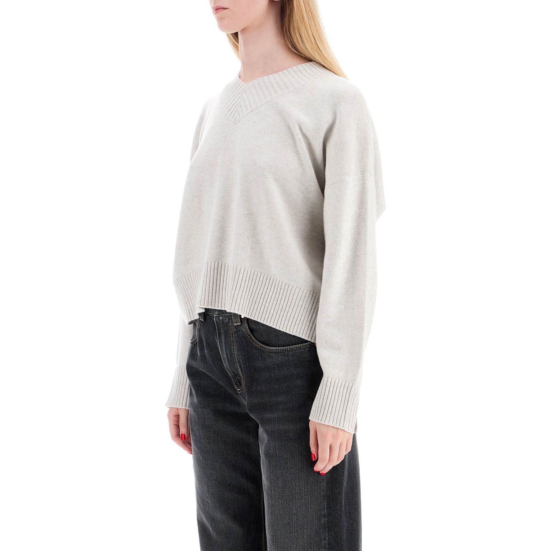 Cashmere Pullover With Shiny Cuff Details