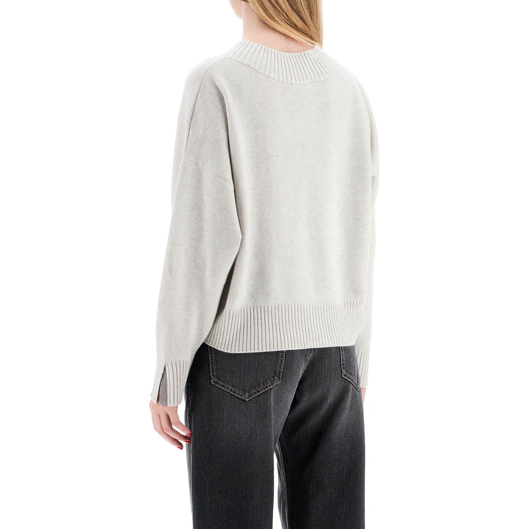 Cashmere Pullover With Shiny Cuff Details