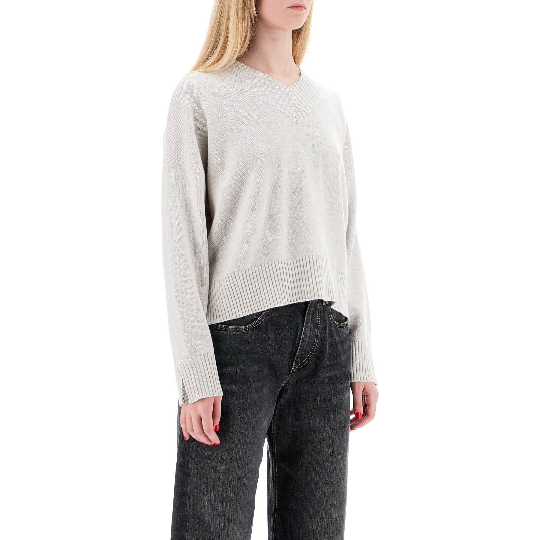 Cashmere Pullover With Shiny Cuff Details