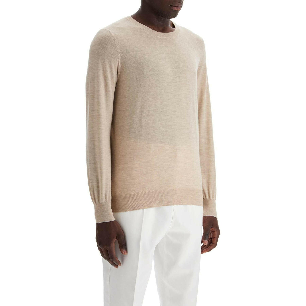 Fine Wool Cashmere Crewneck Sweater.