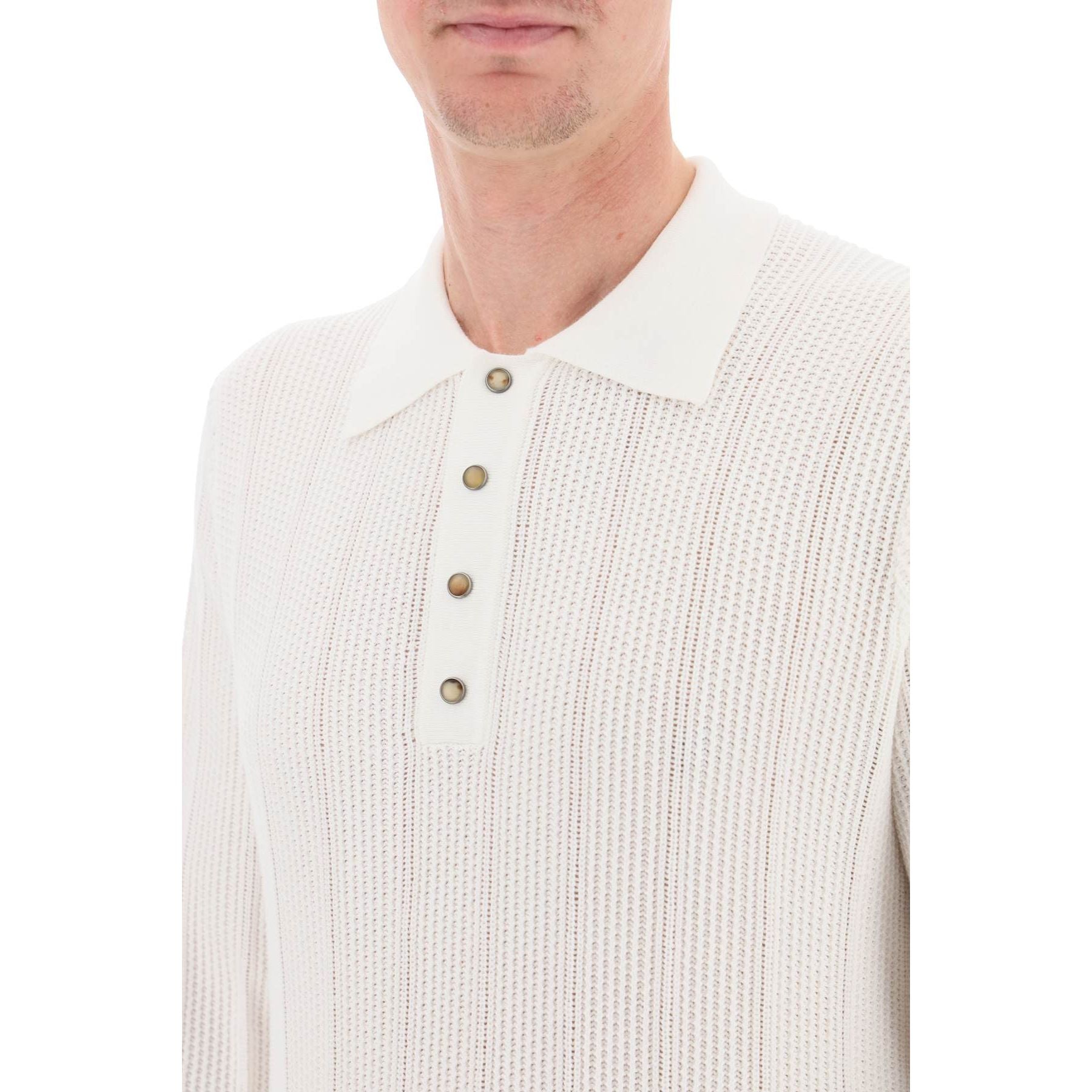 Long Sleeved Knitted Textured Polo Shirt