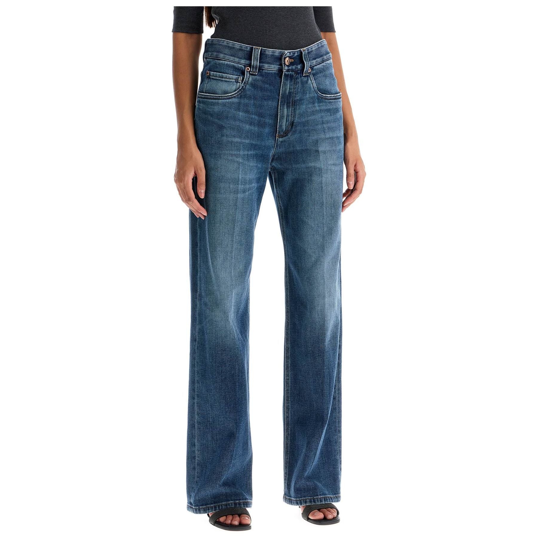 Loose Shiny Tab Jeans With