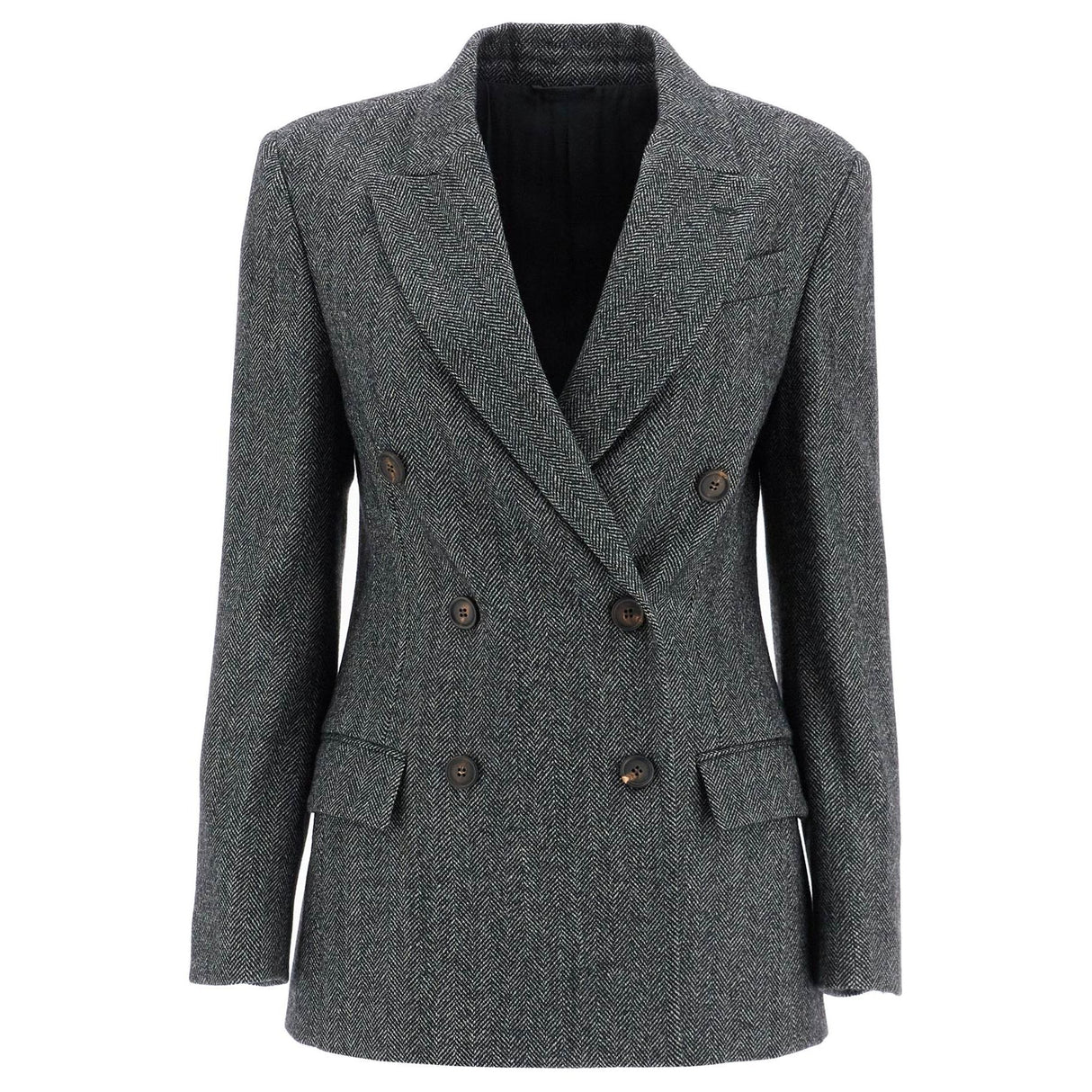 Chevron Techno Wool Jacket Double-Breasted Peak Lapels