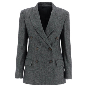 Chevron Techno Wool Jacket Double-Breasted Peak Lapels