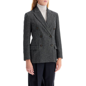 Chevron Techno Wool Jacket Double-Breasted Peak Lapels