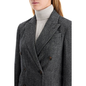 Chevron Techno Wool Jacket Double-Breasted Peak Lapels