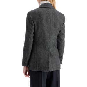 Chevron Techno Wool Jacket Double-Breasted Peak Lapels