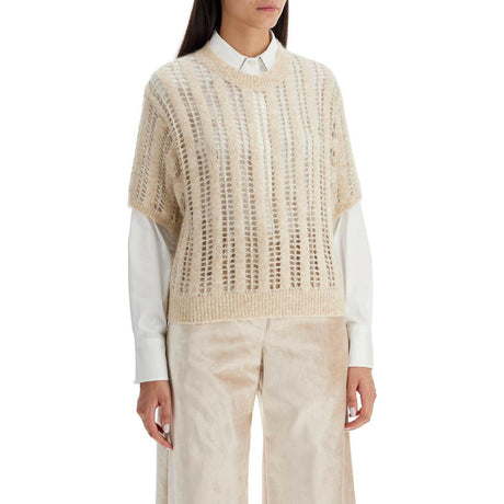 Wool and Mohair Short Sleeve Dazzling Net Sweater.