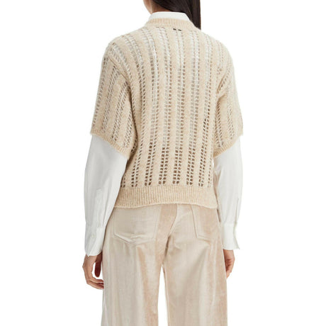 Wool and Mohair Short Sleeve Dazzling Net Sweater.