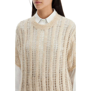 Wool and Mohair Short Sleeve Dazzling Net Sweater.