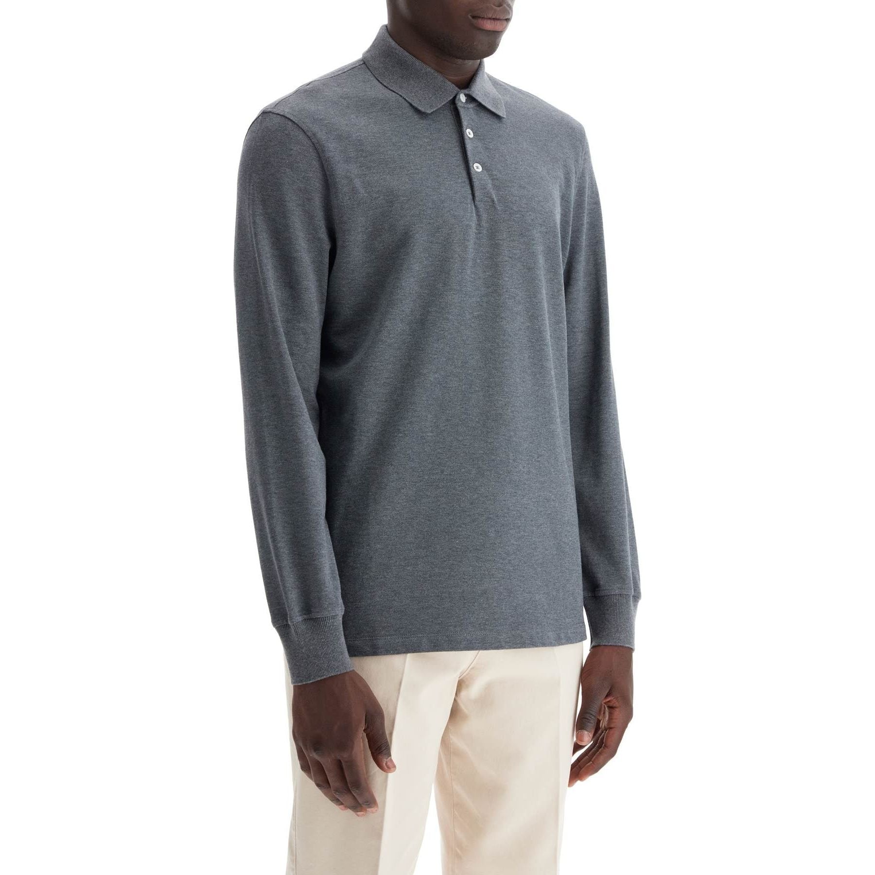 Long Sleeved Cotton Polo Shirt